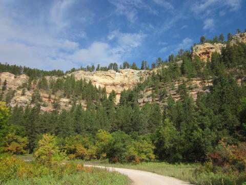 480 foot limestone cliffs provide valuable habitat for bats andraptors. (Photo by Wyoming State Forestry Division